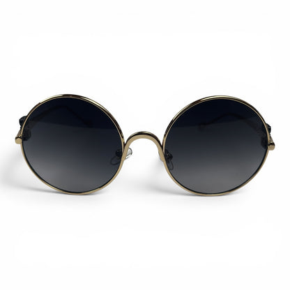 The Liora Round sunglasses in Gold with Dark Gray lenses, straight front view