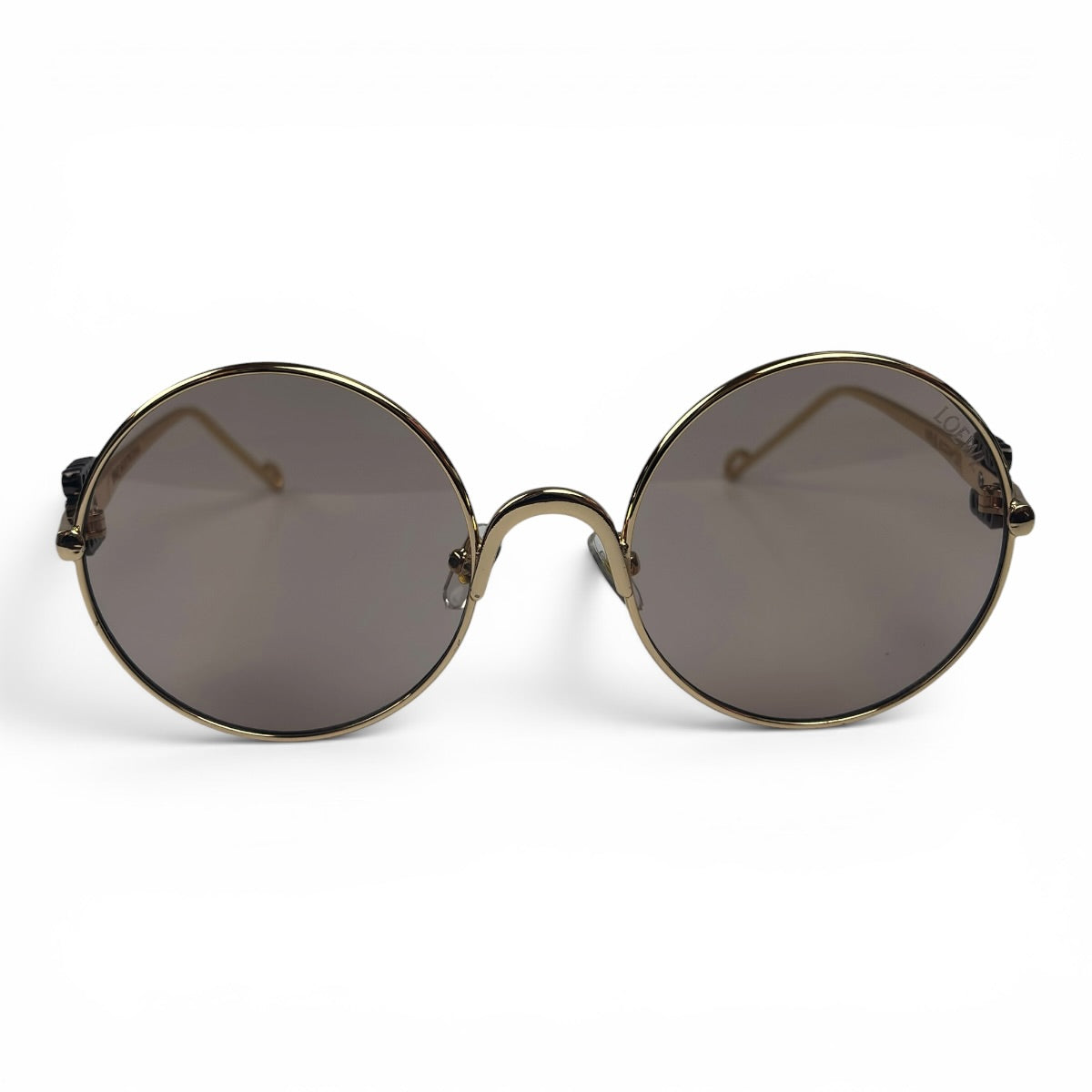 The Liora Round sunglasses in Gold with Taupe lenses, straight front view