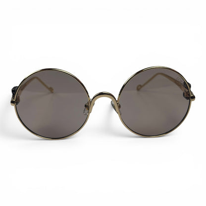 The Liora Round sunglasses in Gold with Taupe lenses, straight front view
