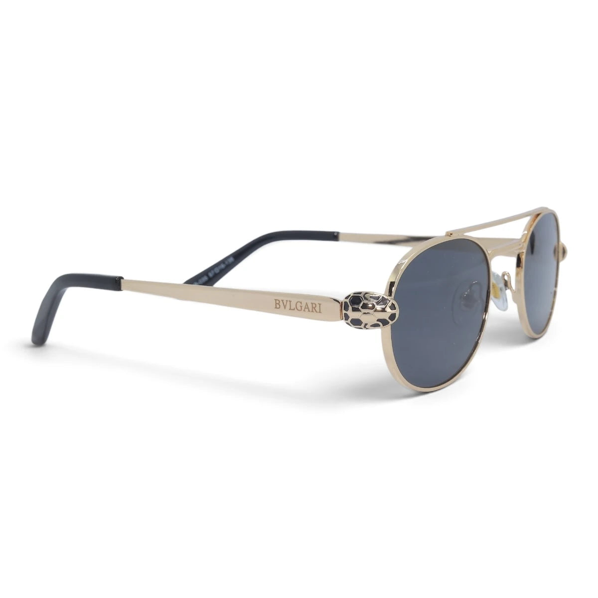 U&EYE The Lysandre small oval sunglasses in Gold / Dark Gray-Blue — angled view