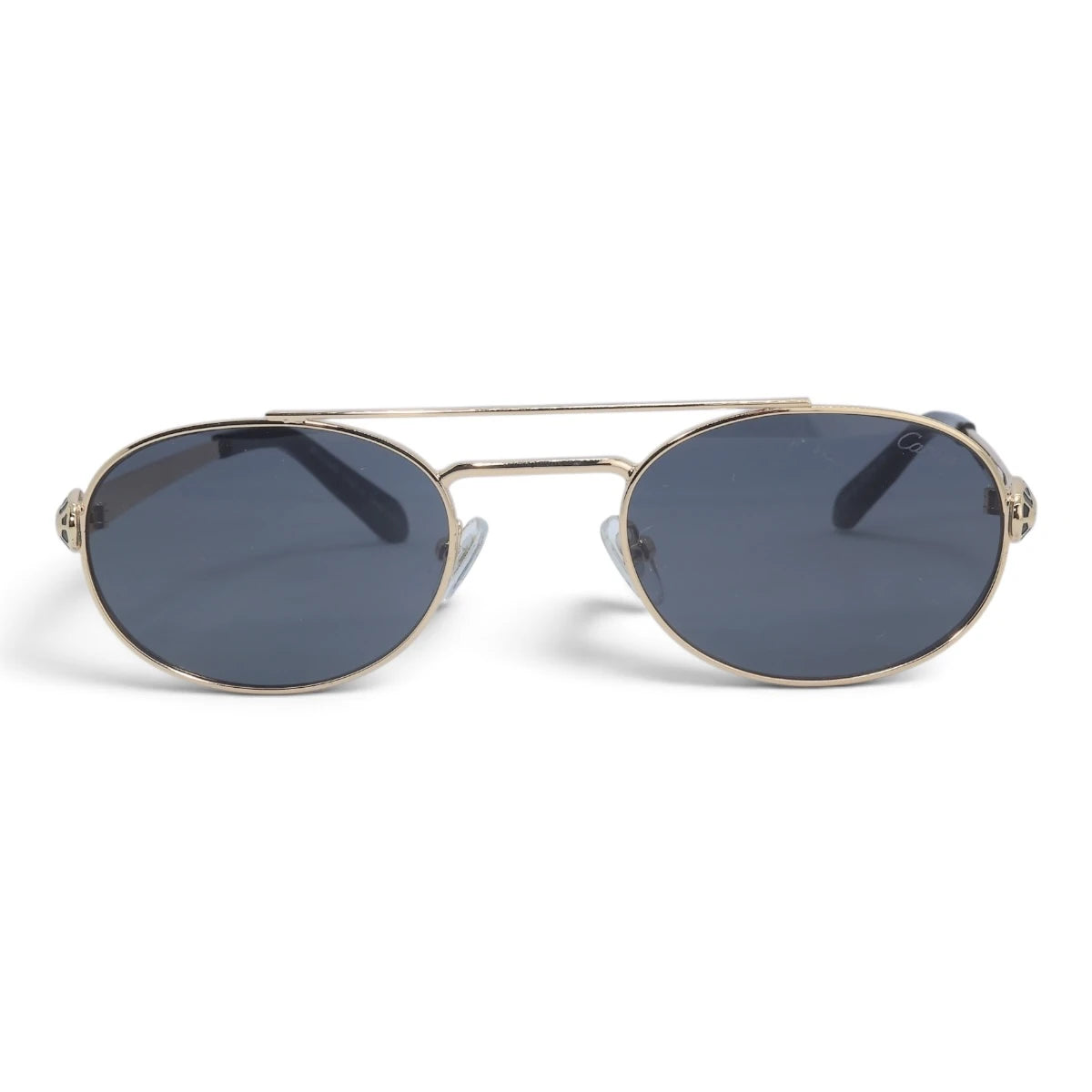 U&EYE The Lysandre small oval sunglasses in Gold / Dark Gray-Blue — front view