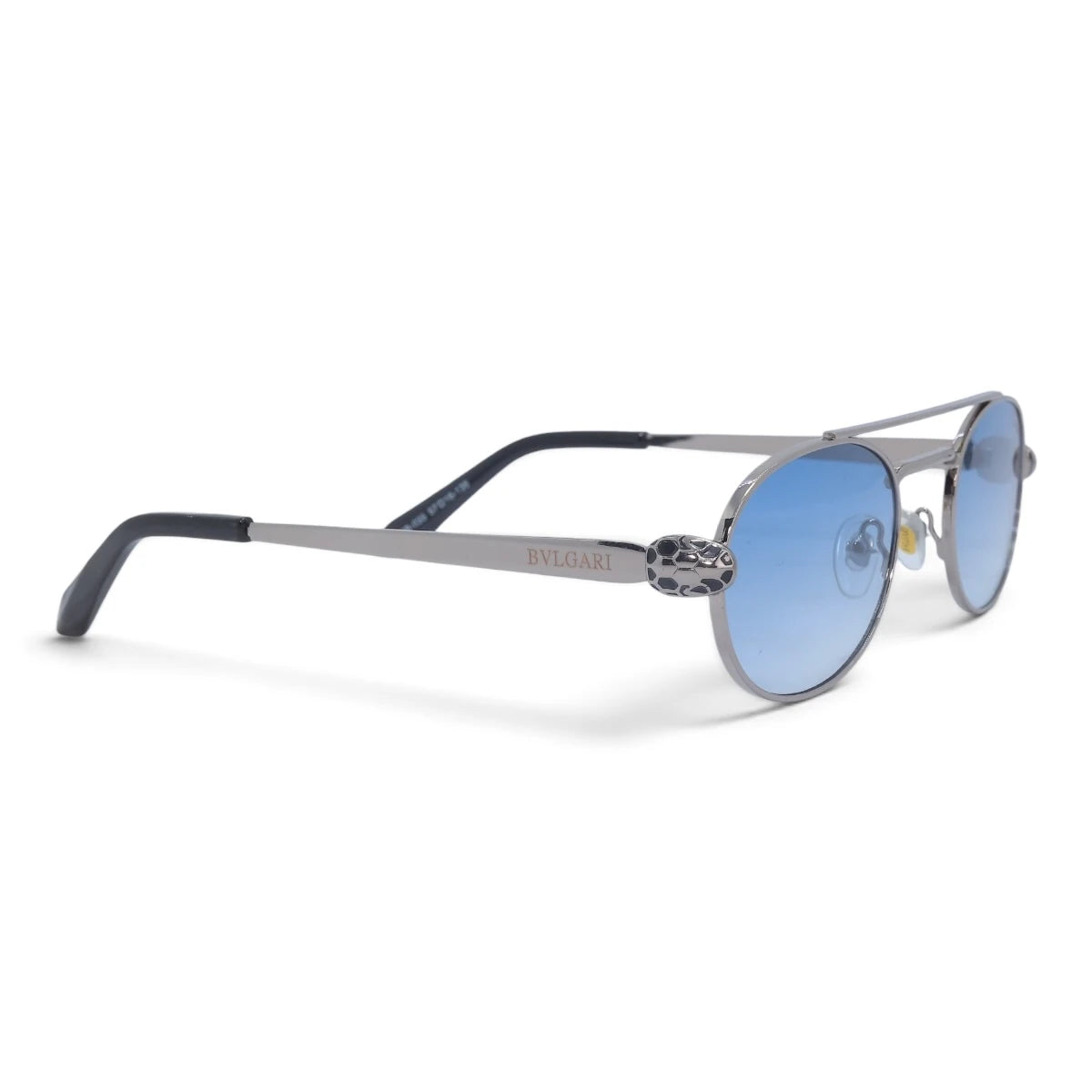 U&EYE The Lysandre small oval sunglasses in Silver / Light Blue — angled view