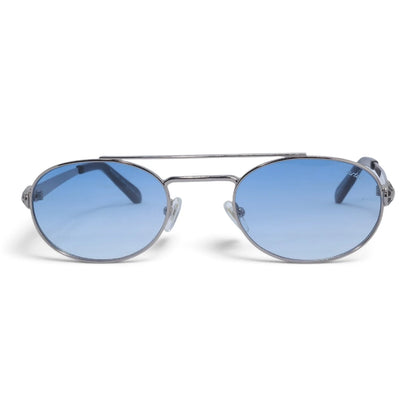 U&EYE The Lysandre small oval sunglasses in Silver / Light Blue — front view