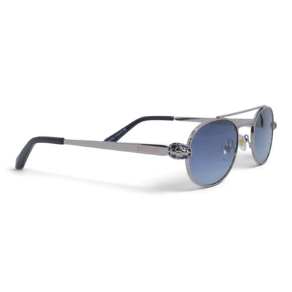 U&EYE The Lysandre small oval sunglasses in Silver / Violet-Blue — angled view