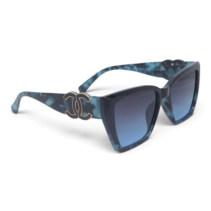 U&EYE The Marais cat-eye sunglasses in Blue Tortoise / Blue Gradient — angled view