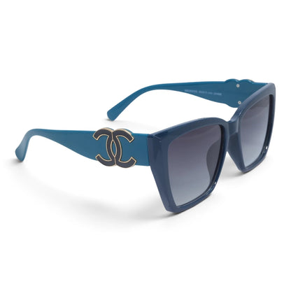 U&EYE The Marais cat-eye sunglasses in Teal / Gray-Blue Gradient — angled view