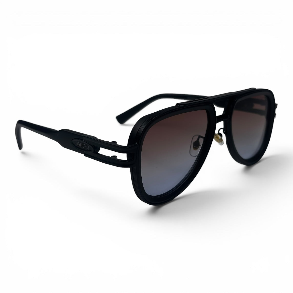 The Marlow Double-Bridge Square sunglasses in Black with Brown Gradient lenses, angled three-quarter view