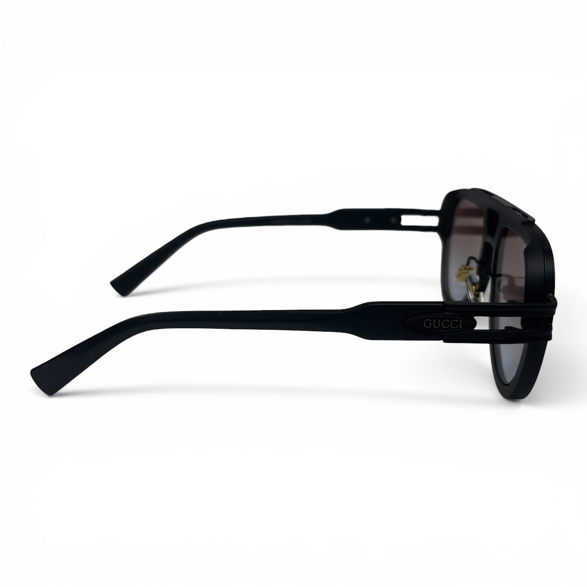 The Marlow Double-Bridge Square sunglasses in Black with Brown Gradient lenses, side profile view