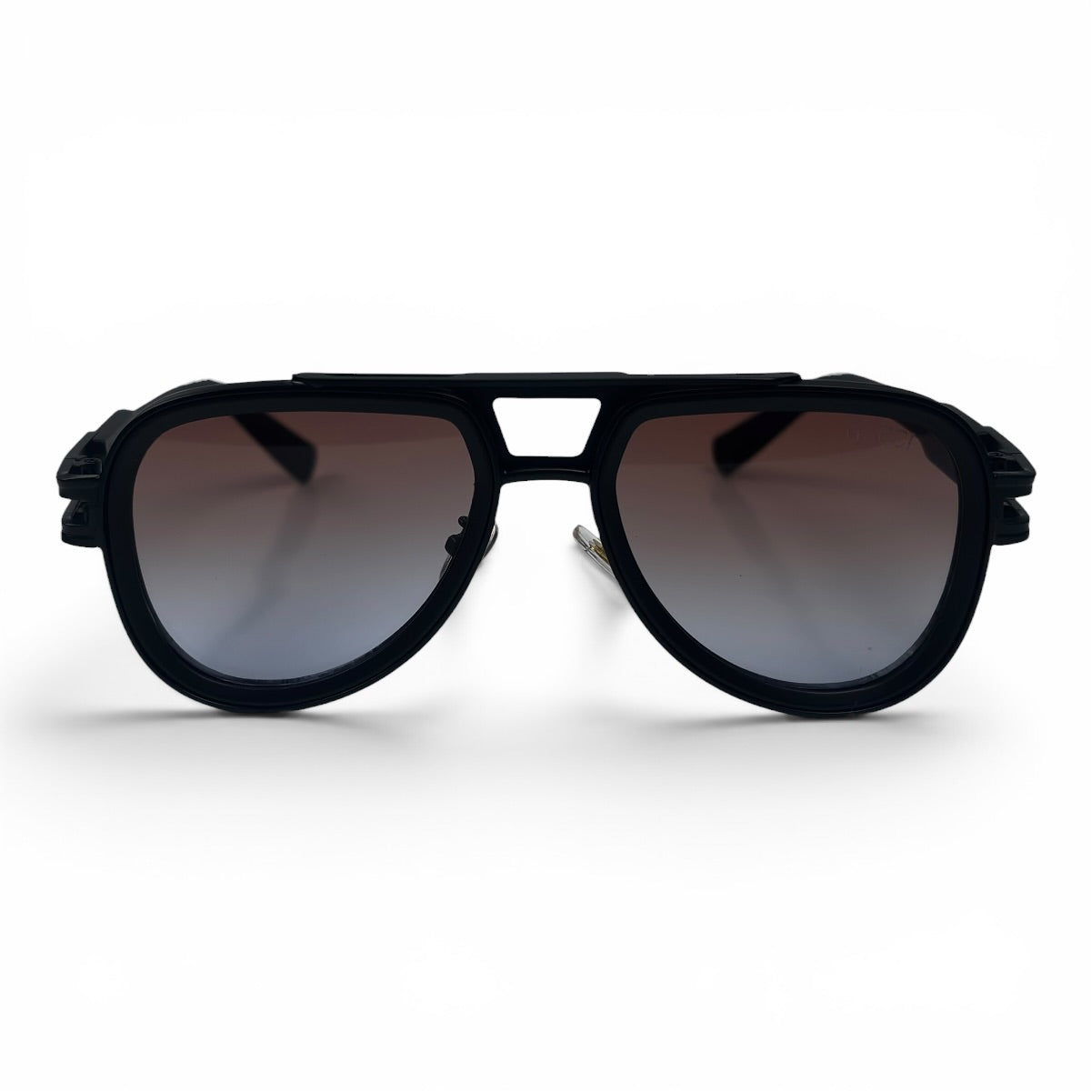 The Marlow Double-Bridge Square sunglasses in Black with Brown Gradient lenses, straight front view