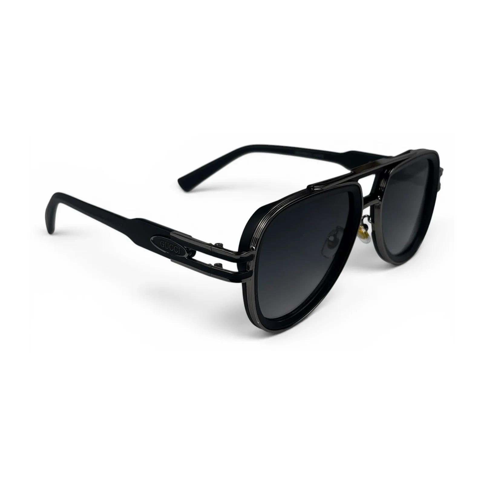 The Marlow Double-Bridge Square sunglasses in Black with Dark Gray lenses, angled three-quarter view