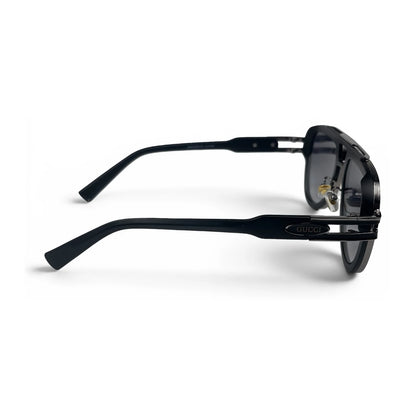 The Marlow Double-Bridge Square sunglasses in Black with Dark Gray lenses, side profile view