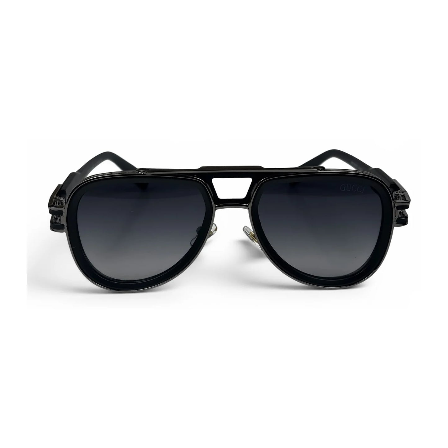 The Marlow Double-Bridge Square sunglasses in Black with Dark Gray lenses, straight front view