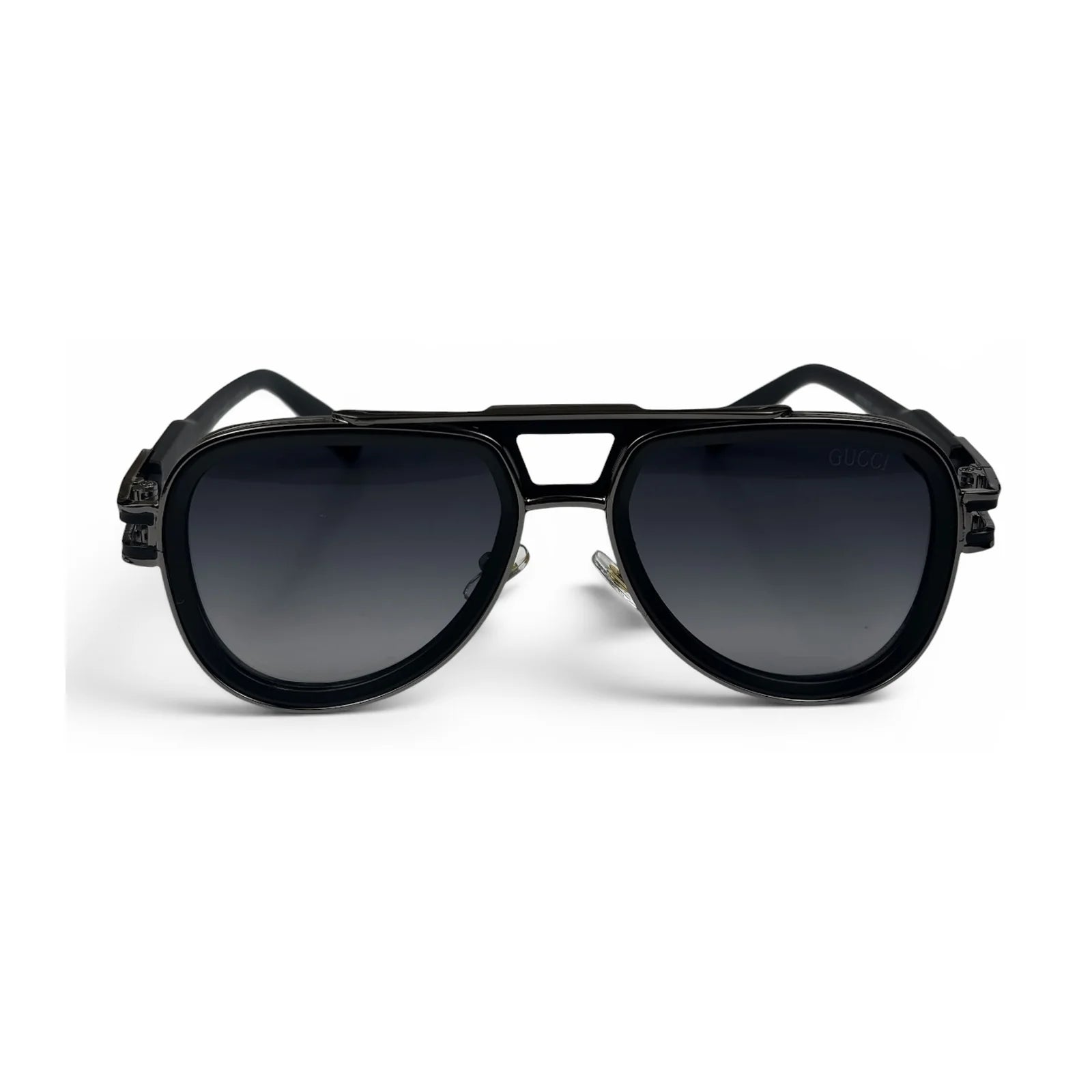 The Marlow Double-Bridge Square sunglasses in Black with Dark Gray lenses, straight front view