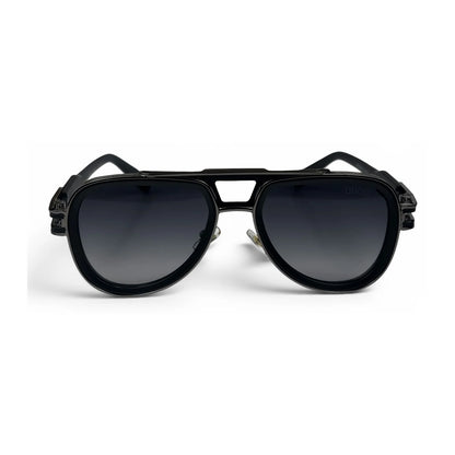 The Marlow Double-Bridge Square sunglasses in Black with Dark Gray lenses, straight front view