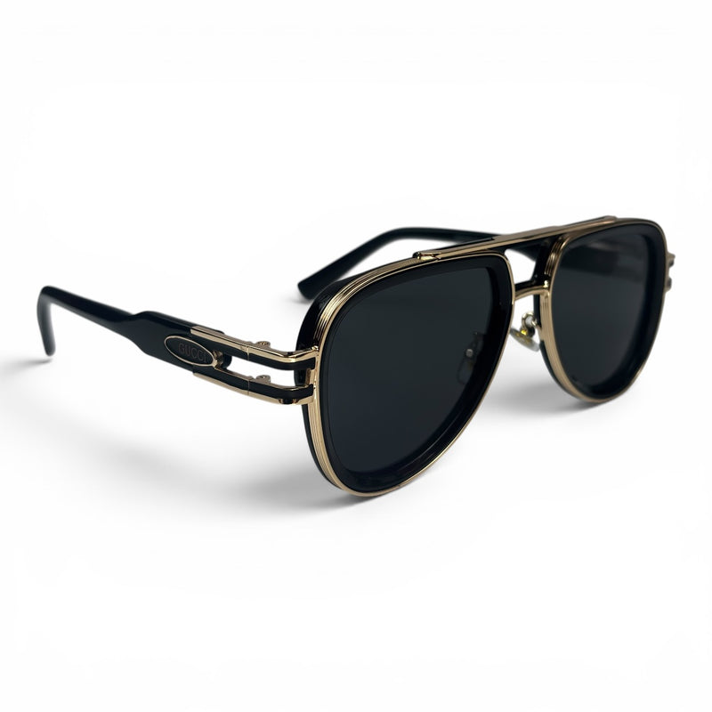 The ‘Marlow’ Double-Bridge Square Sunglasses | Black Gold Dark Gray