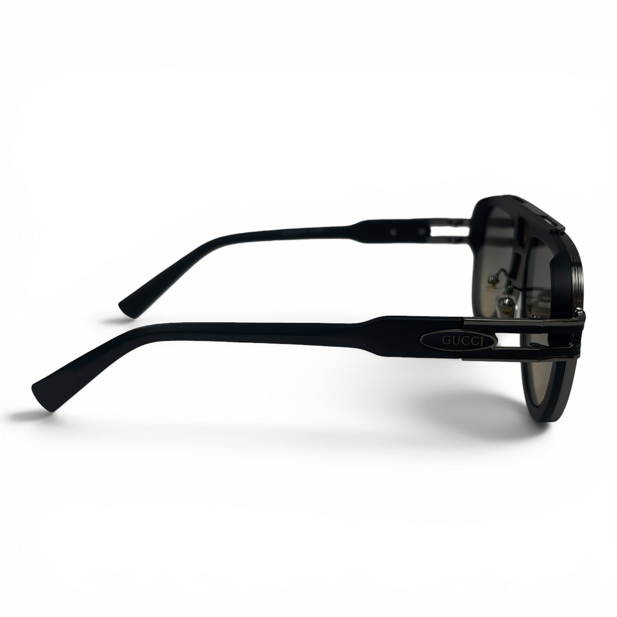 The Marlow Double-Bridge Square sunglasses in Black with Green Gray lenses, side profile view