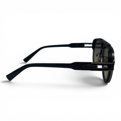 The Marlow Double-Bridge Square sunglasses in Black with Green Gray lenses, side profile view