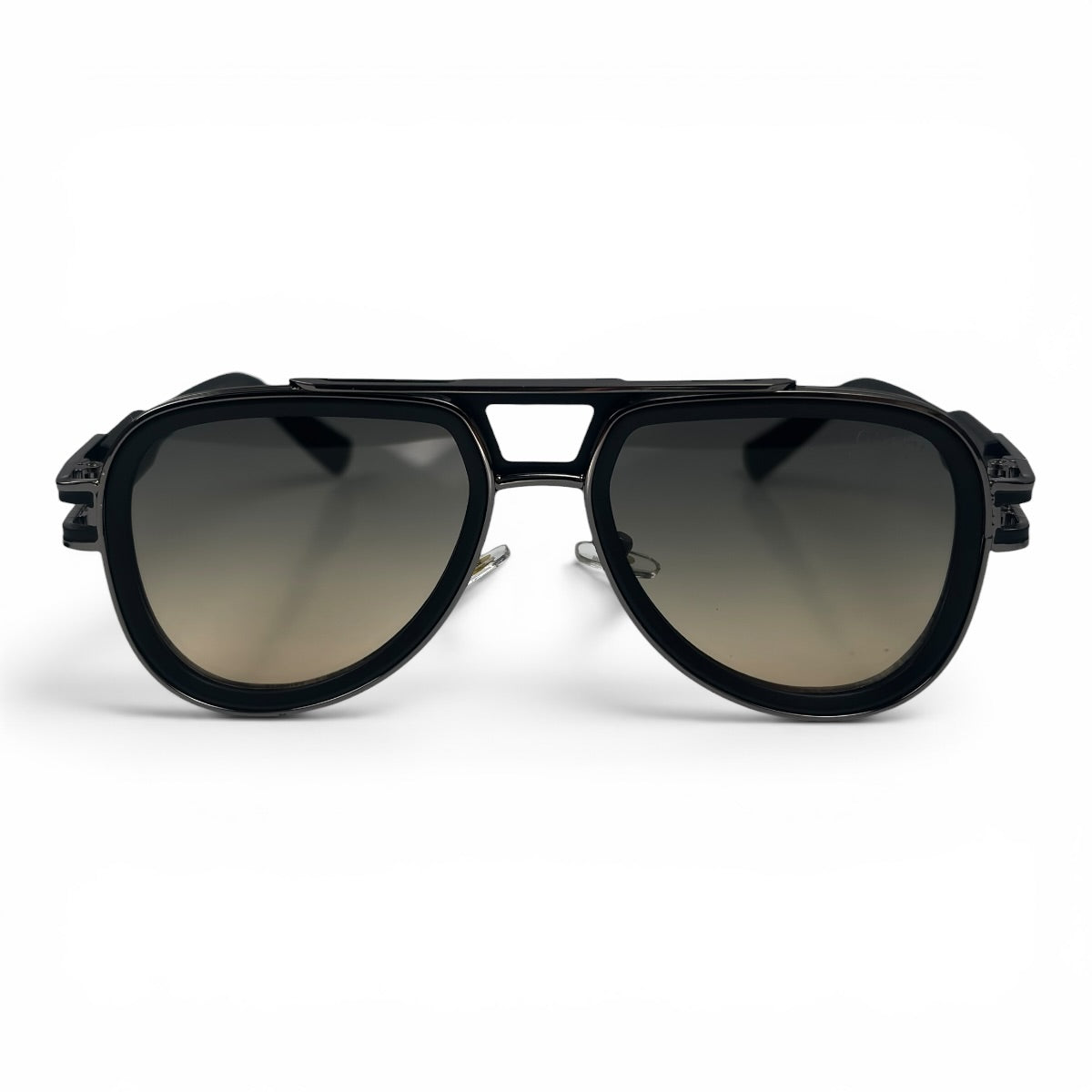 The Marlow Double-Bridge Square sunglasses in Black with Green Gray lenses, straight front view