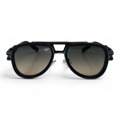 The Marlow Double-Bridge Square sunglasses in Black with Green Gray lenses, straight front view
