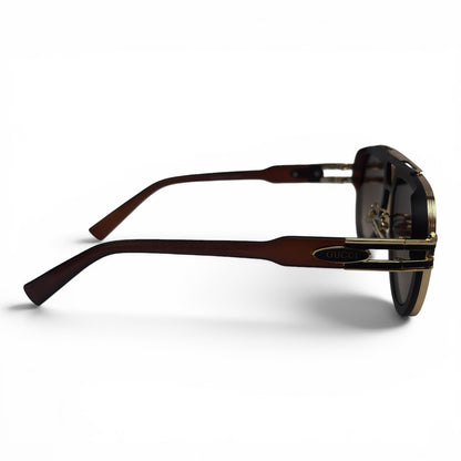 The Marlow Double-Bridge Square sunglasses in Gold Brown with Brown Gradient lenses, side profile view