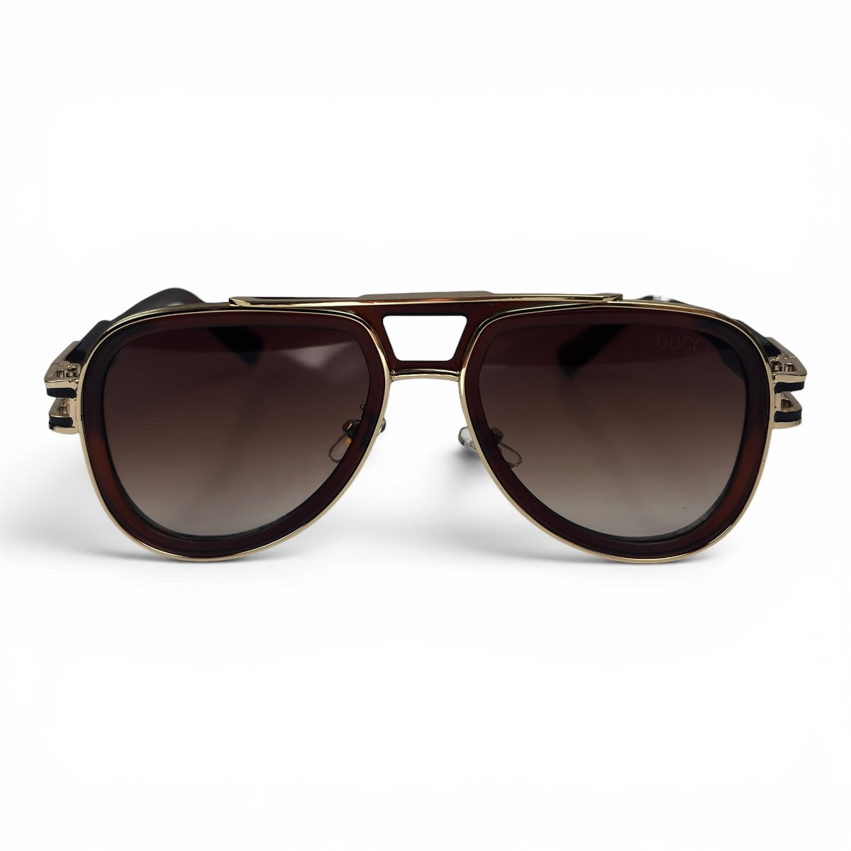 The Marlow Double-Bridge Square sunglasses in Gold Brown with Brown Gradient lenses, straight front view