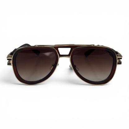 The Marlow Double-Bridge Square sunglasses in Gold Brown with Brown Gradient lenses, straight front view