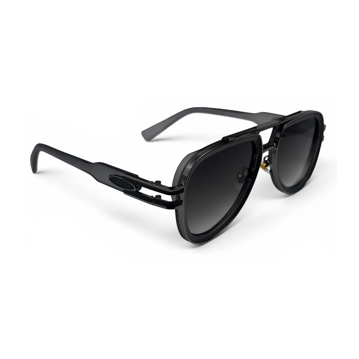 The Marlow Double-Bridge Square sunglasses in Smoke Gray with Gray Gradient lenses, angled three-quarter view