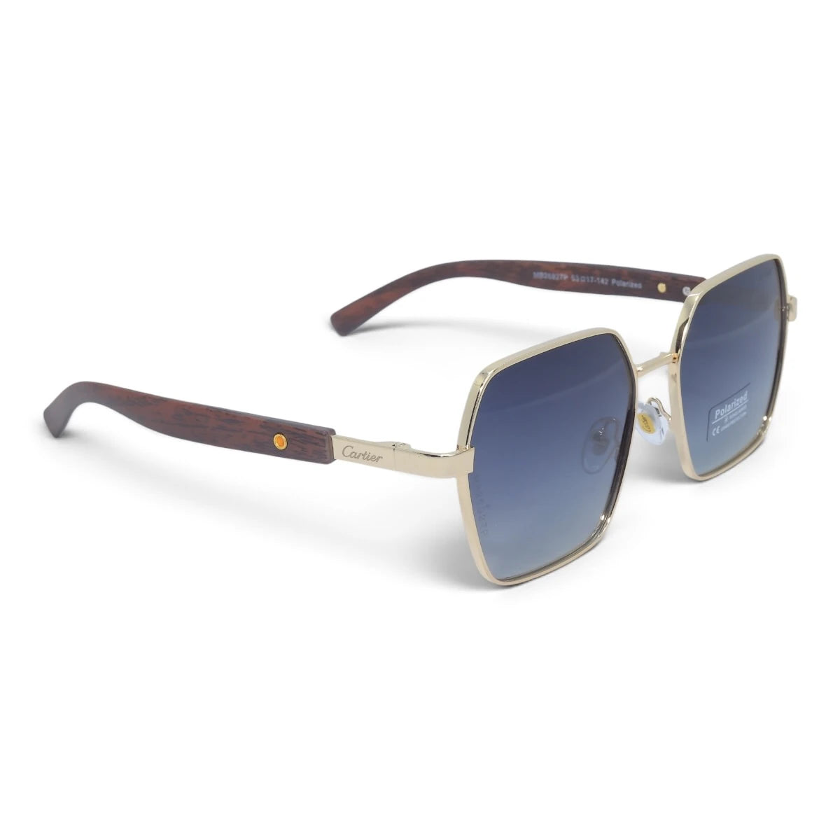 U&EYE The Mercier square polarized sunglasses in Gold / Dark Blue Gradient — angled view