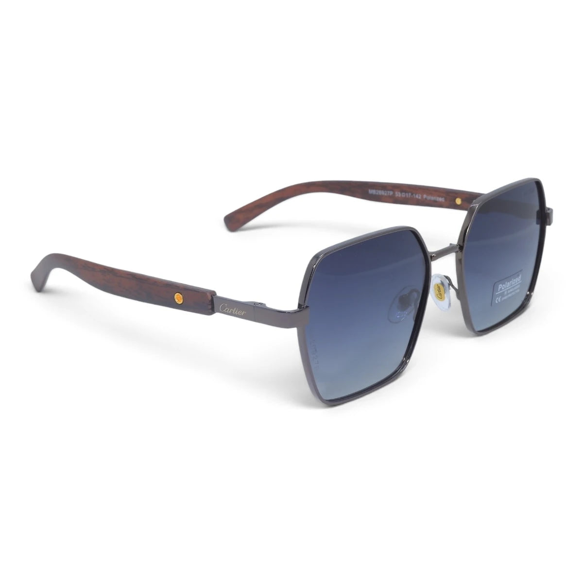 U&EYE The Mercier square polarized sunglasses in Gunmetal / Blue Gradient — angled view