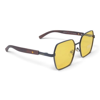 U&EYE The Mercier square polarized sunglasses in Gunmetal / Yellow — angled view