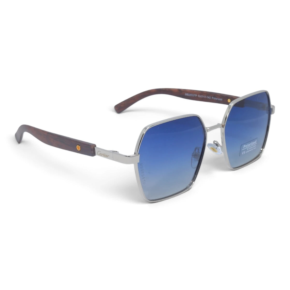 U&EYE The Mercier square polarized sunglasses in Silver / Blue Gradient — angled view