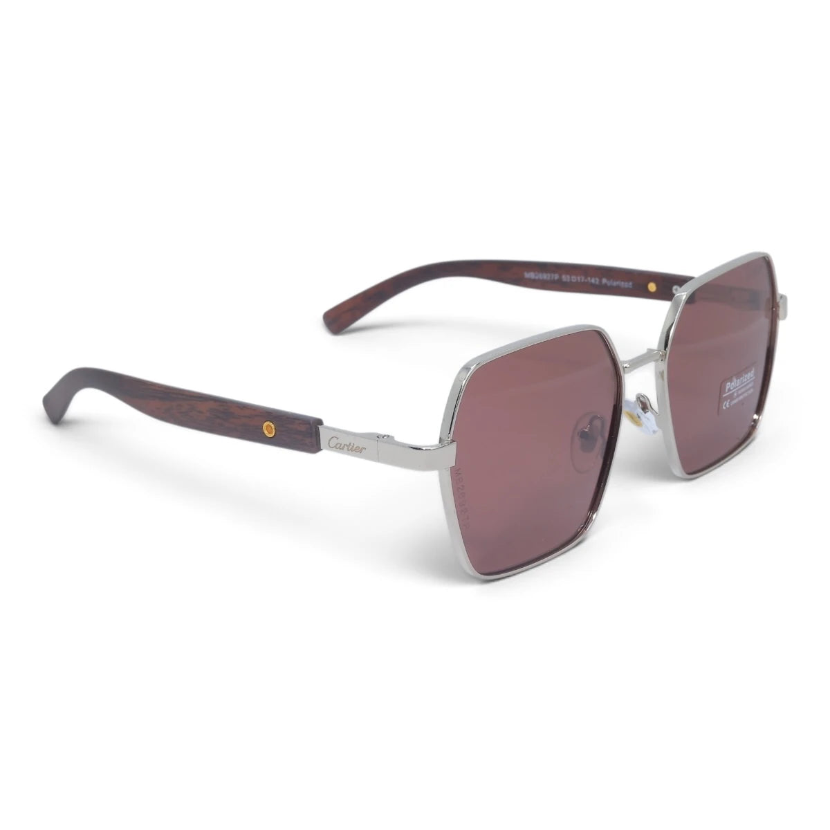 U&EYE The Mercier square polarized sunglasses in Silver / Rose — angled view