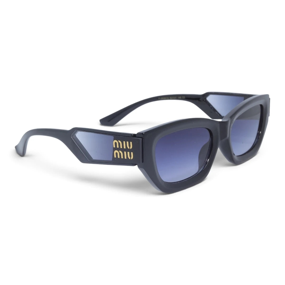 U&EYE The Mirelle narrow cat-eye sunglasses in Black / Violet-Blue Gradient — angled view
