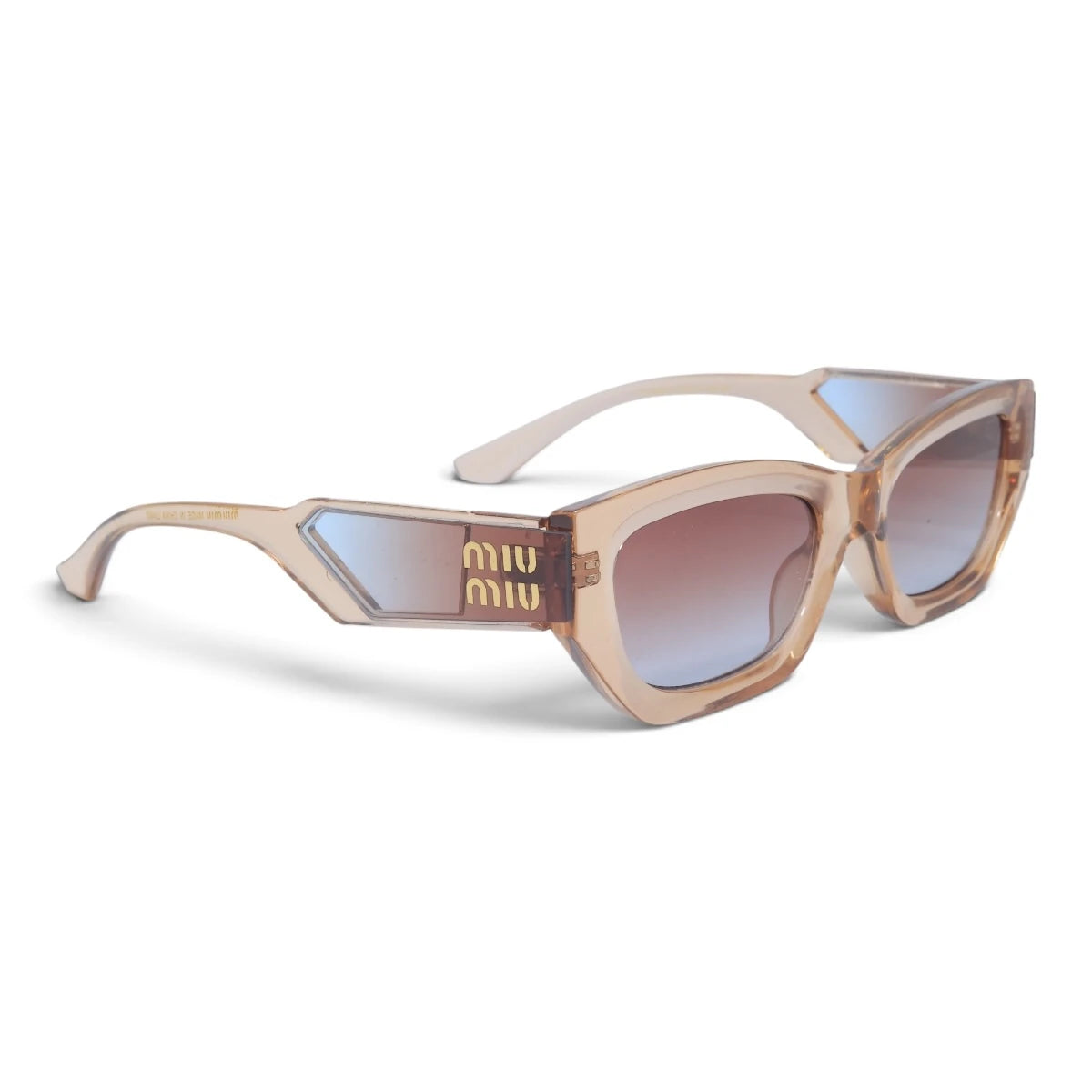 U&EYE The Mirelle narrow cat-eye sunglasses in Crystal Beige / Rose Gradient — angled view