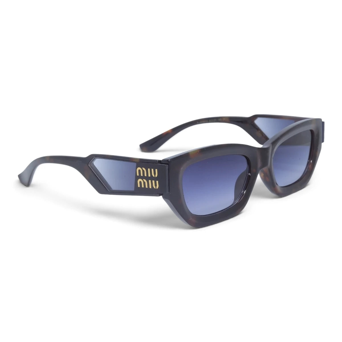 U&EYE The Mirelle narrow cat-eye sunglasses in Tortoise Black / Violet-Blue Gradient — angled view