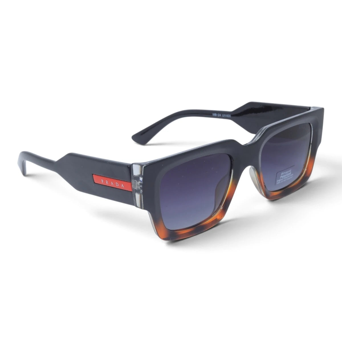 U&EYE The Noxley oversized square polarized sunglasses in Black-Amber Ombré / Violet Gradient — angled view