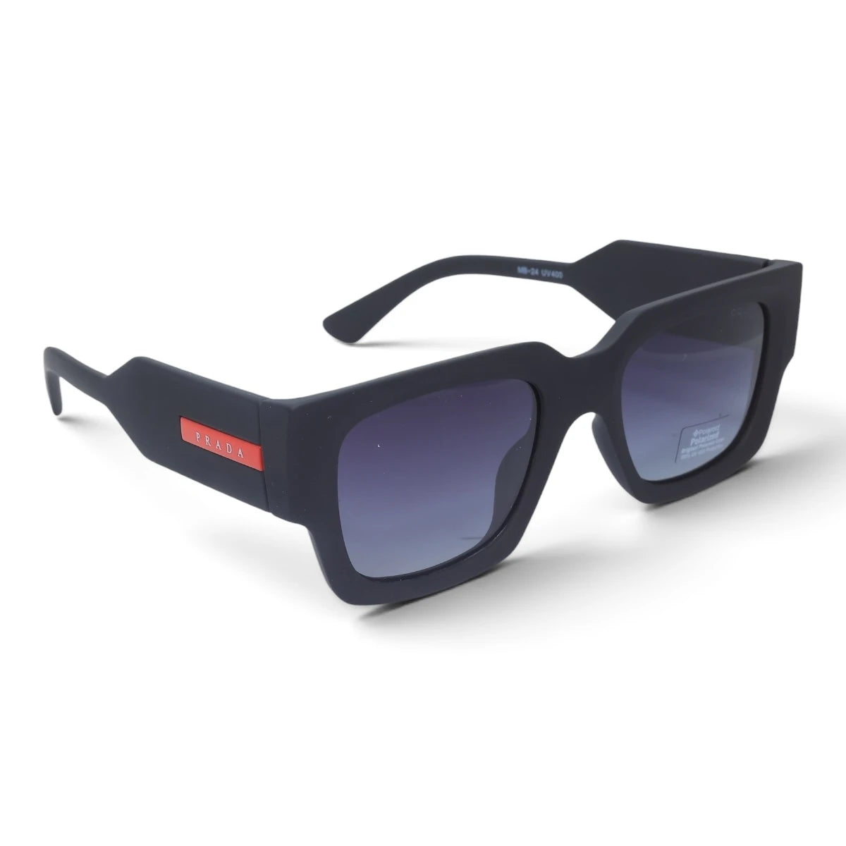 U&EYE The Noxley oversized square polarized sunglasses in Matte Black / Violet Gradient — angled view