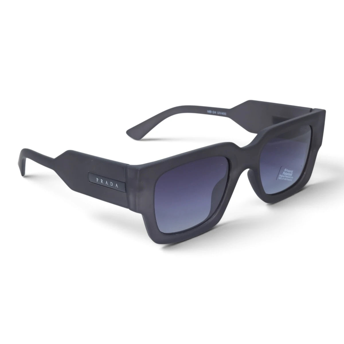 U&EYE The Noxley oversized square polarized sunglasses in Matte Smoke Gray / Violet Gradient — angled view