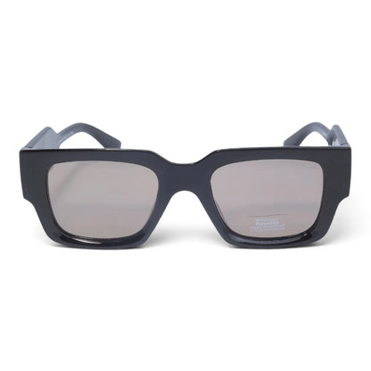 U&EYE The Noxley oversized square polarized sunglasses in Polished Black / Silver Mirror — front view