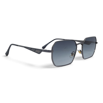 U&EYE The Orion hexagonal rectangle sunglasses in Black / Gray Gradient — angled view