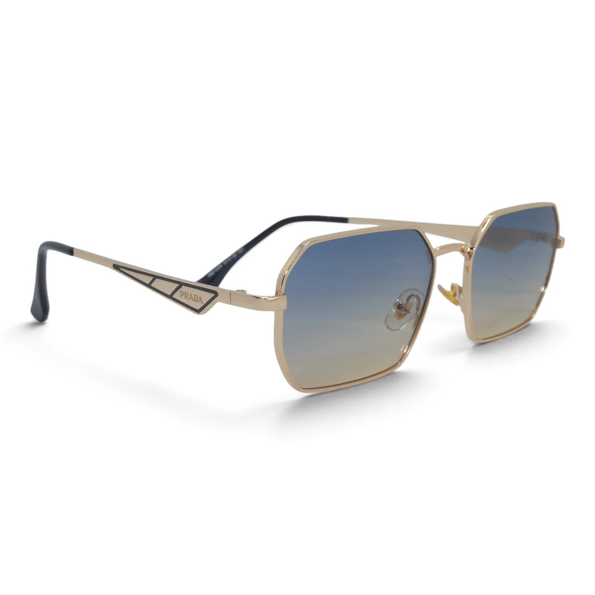 U&EYE The Orion hexagonal rectangle sunglasses in Gold / Blue-Gold Gradient — angled view