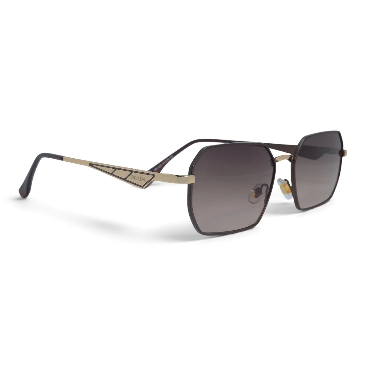U&EYE The Orion hexagonal rectangle sunglasses in Gold / Brown Gradient — angled view