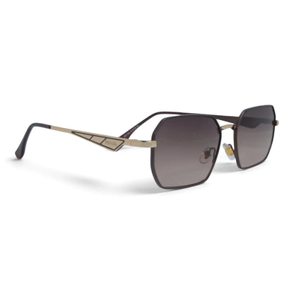 U&EYE The Orion hexagonal rectangle sunglasses in Gold / Brown Gradient — angled view