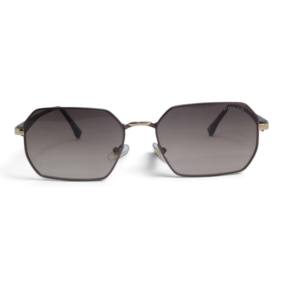U&EYE The Orion hexagonal rectangle sunglasses in Gold / Brown Gradient — front view