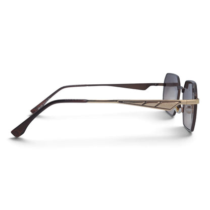 U&EYE The Orion hexagonal rectangle sunglasses in Gold / Brown Gradient — side view