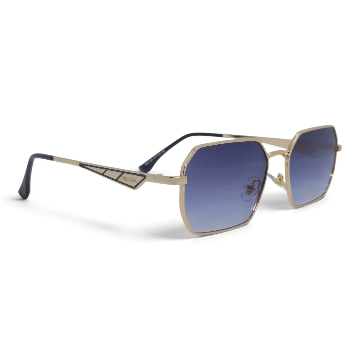 U&EYE The Orion hexagonal rectangle sunglasses in Gold / Violet-Blue Gradient — angled view