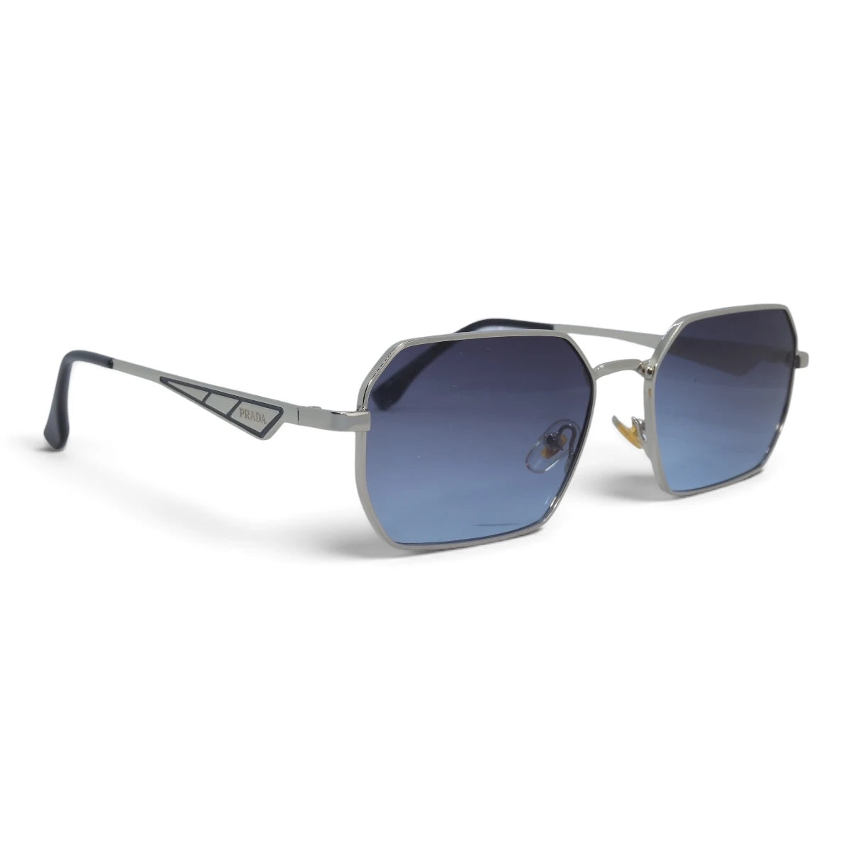 U&EYE The Orion hexagonal rectangle sunglasses in Silver / Blue Gradient — angled view