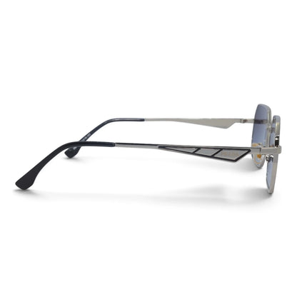 U&EYE The Orion hexagonal rectangle sunglasses in Silver / Blue Gradient — side view