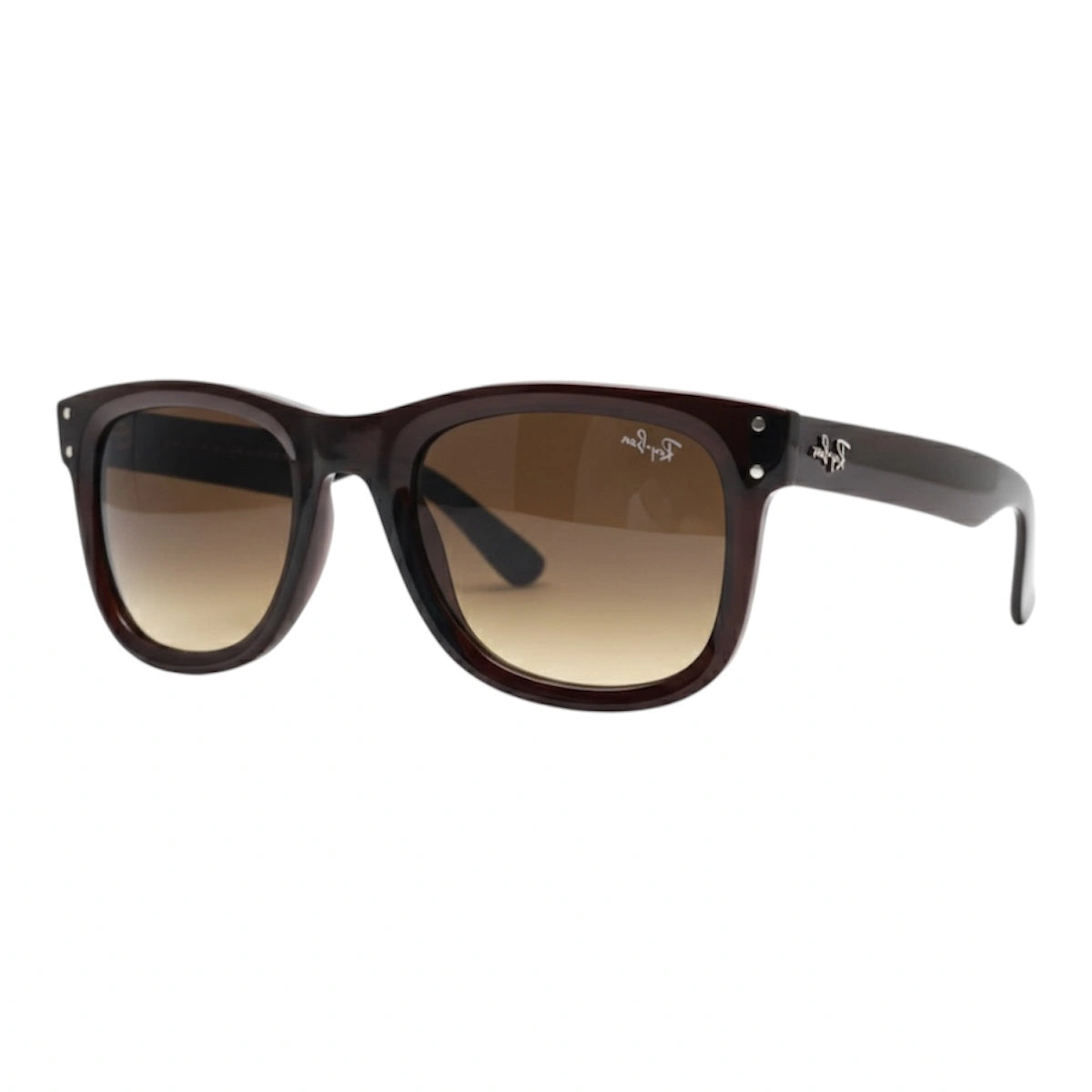 Havana brown bold square sunglasses with brown gradient lenses, angled view