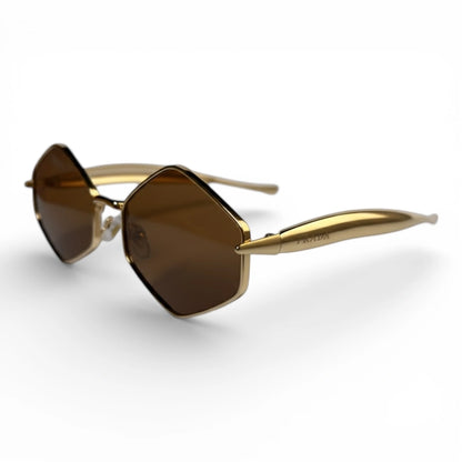 The ‘Prism’ Hexagonal Sunglasses | Cognac / Gold